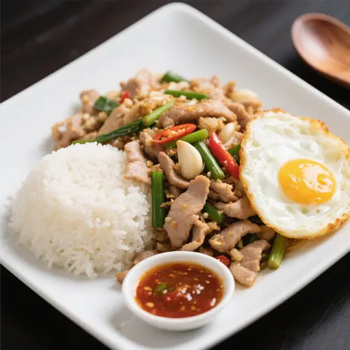 炒蒜蓉豬肉飯配荷包蛋